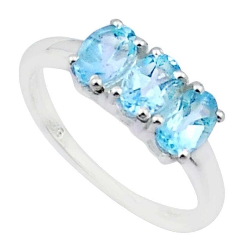Natural 2.78ct Oval Blue Topaz 3-stone Ring